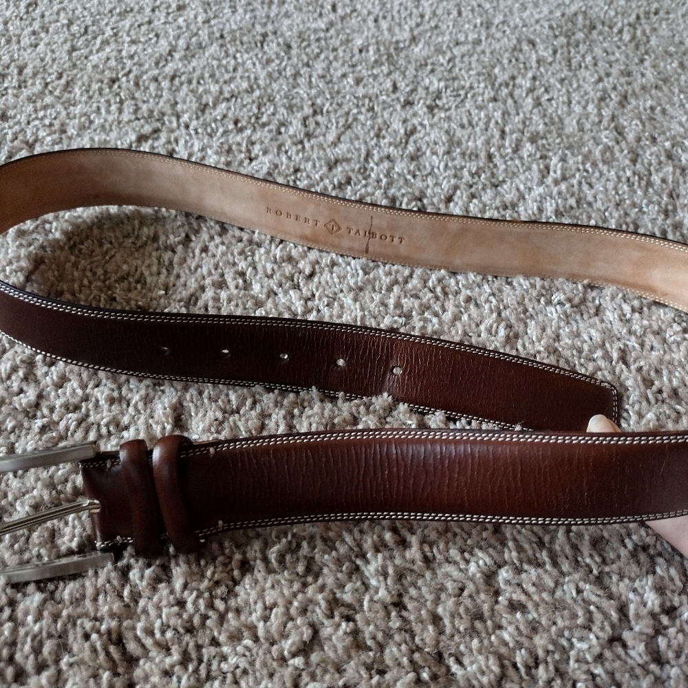 Robert Talbott Brown Genuine Leather Belt With Brass Buckle Size 38 - Picture 7 of 9